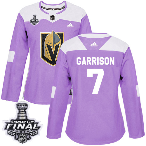 Adidas Golden Knights #7 Jason Garrison Purple Authentic Fights Cancer 2018 Stanley Cup Final Women's Stitched NHL Jersey